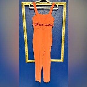 BCBGeneration Bright Orange Ruffle Jumpsuit